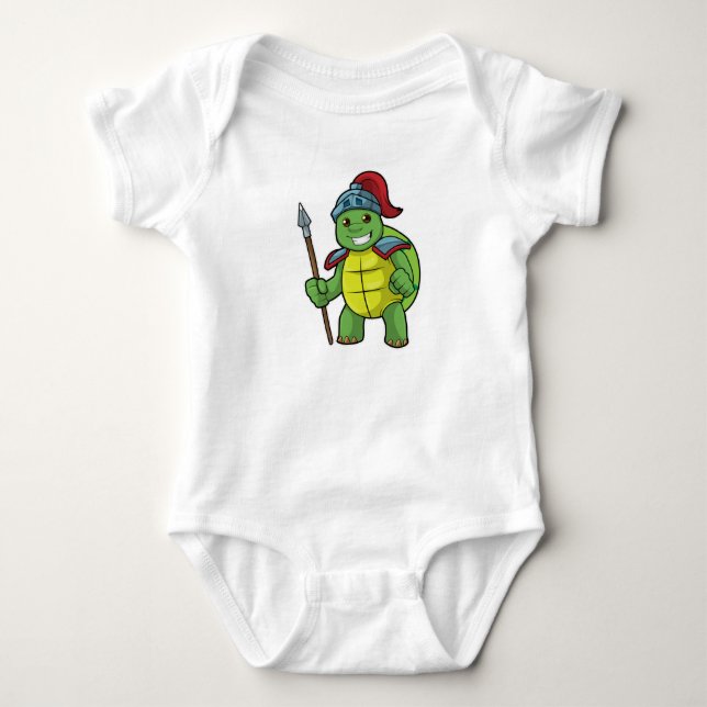 Body Para Bebê Tartaruga como Guerreiro com Lança e Capacete (Frente)
