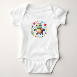 Body Para Bebê Tartaruga Marinha Bebê Fofa com Flores Animal Oc