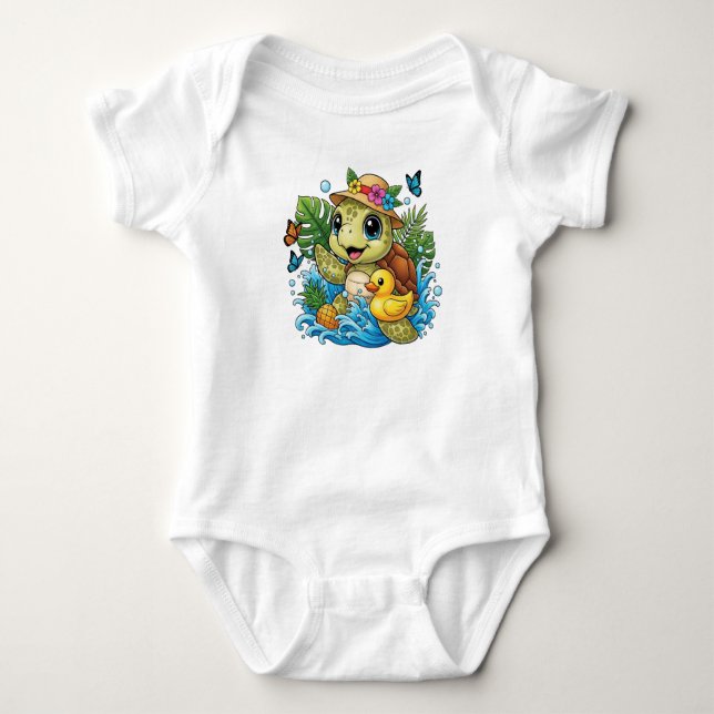 Body Para Bebê Tartaruga Marinha com Pato Amarelo (Frente)