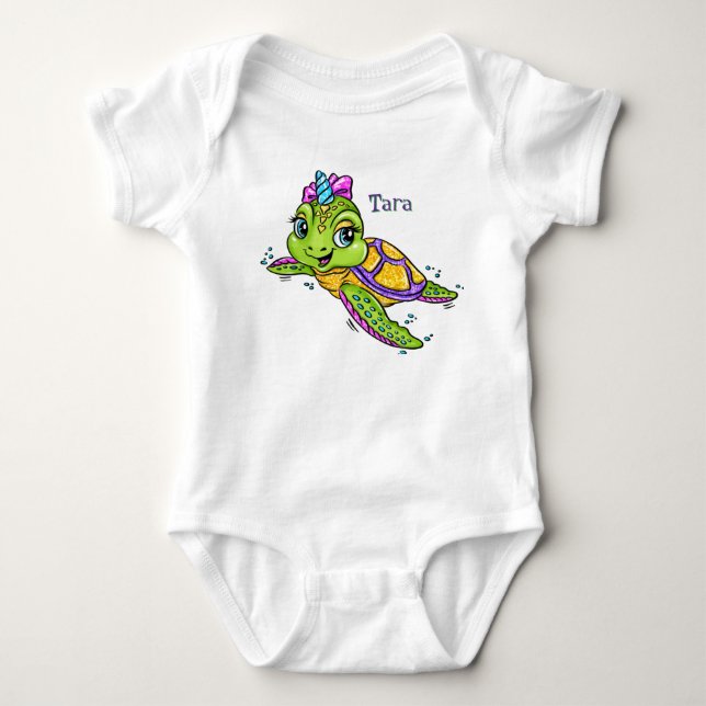 Body Para Bebê Tartaruga Marinha Personalizada (Frente)