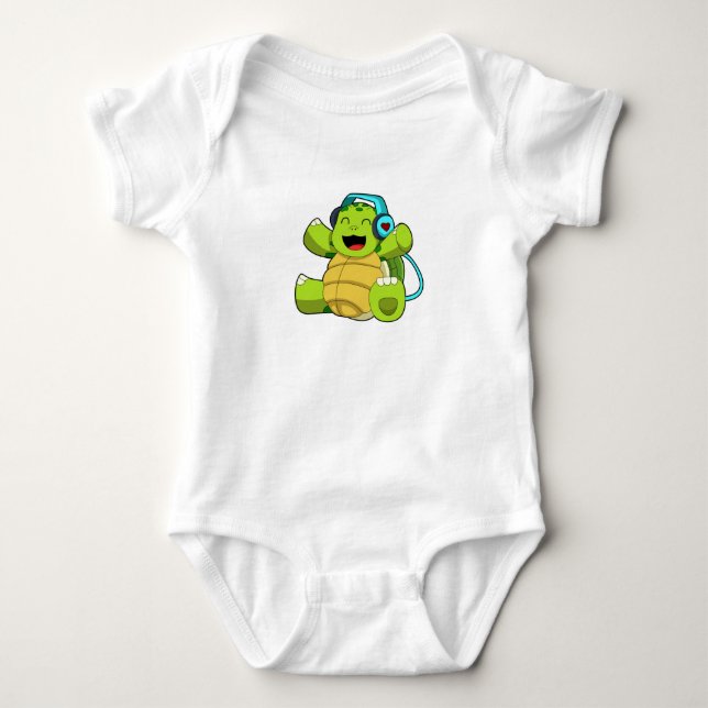 Body Para Bebê Tartaruga na Música com Fone de Ouvido (Frente)