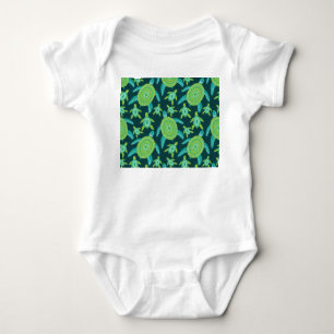 Body Para Bebê Tartarugas de ornamento verde: padrão de safra.