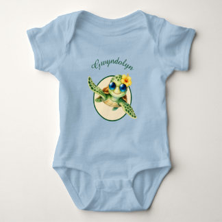 Body Para Bebê Tartarugas Marinhas Bebês Fofas com Flores Tropica