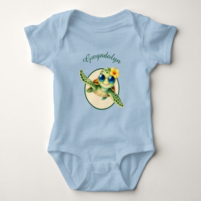 Body Para Bebê Tartarugas Marinhas Bebês Fofas com Flores Tropica (Frente)