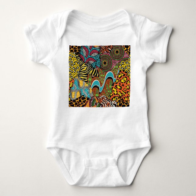 Body Para Bebê Tecido Africano: Patchwork para animais selvagens. (Frente)