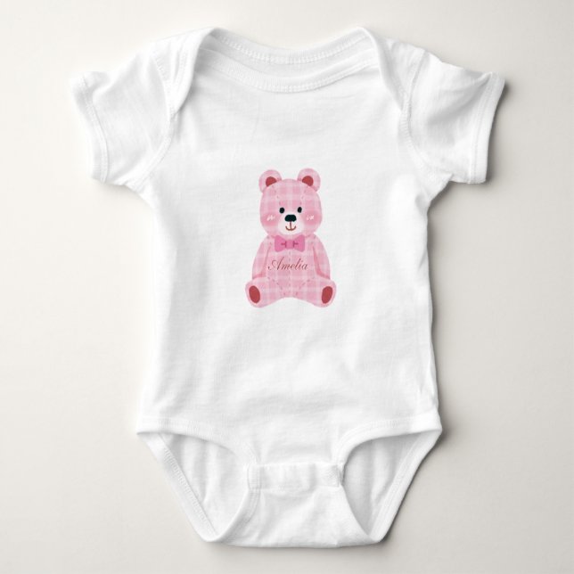 Body Para Bebê Teddy de Gingham Rosa (Frente)