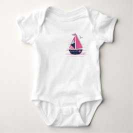 Body Para Bebê Tema Marinho Feminino Vela de Barco Pontos Rosa Ve