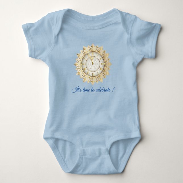 Body Para Bebê Tempo Azul Dourado (Frente)
