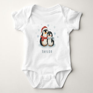 Body Para Bebê Tempo de inverno do Pinguim Gato Personalizado