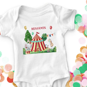 Body Para Bebê Tenda de Circo e Animais de Carnaval Aniversário d