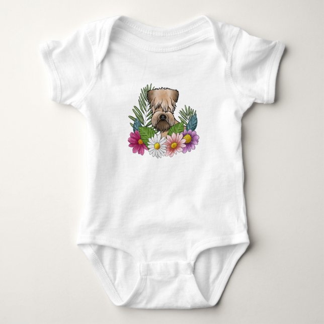 Body Para Bebê Terrier Wheaten de Capa Macia Flores Silvestres Co (Frente)