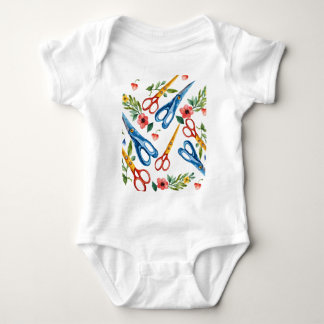 Body Para Bebê Tesoura Aquarela & Flores Silvestres Padrão Sem Co