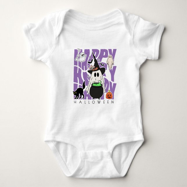 Body Para Bebê Testemunhar Divertido | Feliz Halloween Magic & Mi (Frente)