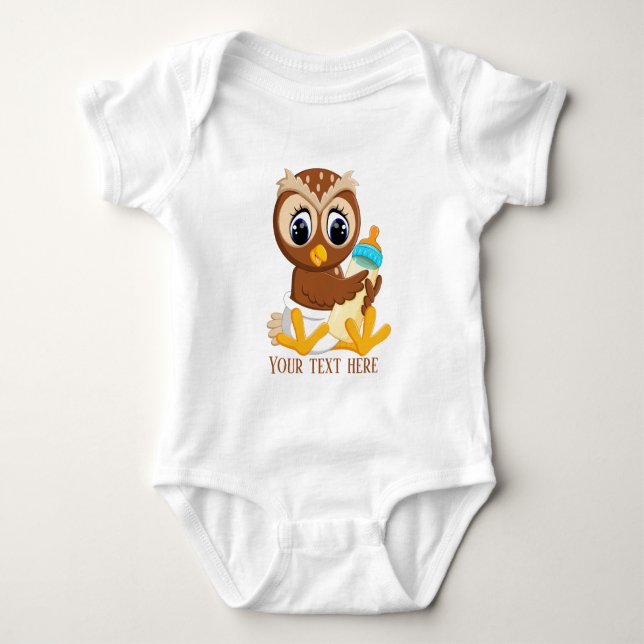 Body Para Bebê Texto de adição de coruja unisex (Frente)