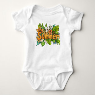 Body Para Bebê Texto de Verão - Design Floral de Verão