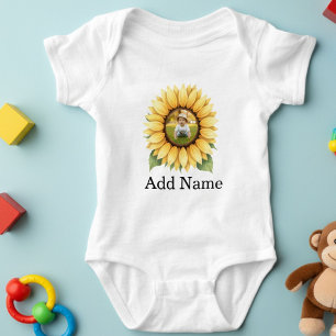 Body Para Bebê Texto Personalizado do Nome da Fotografia Girassol