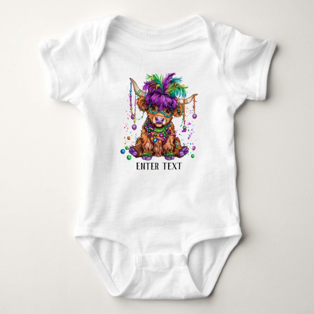 Body Para Bebê Texto Personalizado Garota-Bebê Mardi Gras Highlan (Frente)