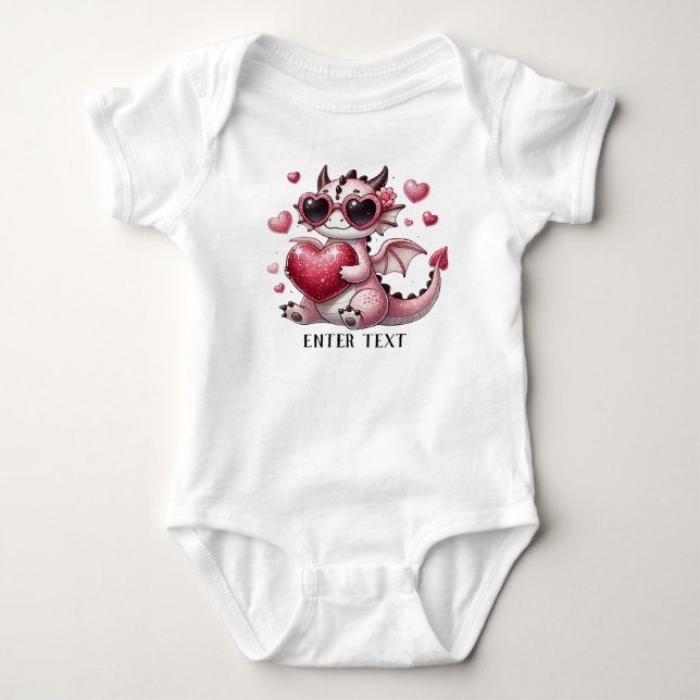 Body Para Bebê Texto Personalizado Menina T-Rex Dino Love (Frente)
