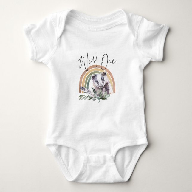 Body Para Bebê Texugo | Animais da Floresta Silvestre 1º Aniversá (Frente)
