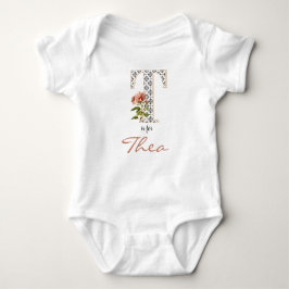 Body Para Bebê Thea name Reveal Floral - Letra T Flor Rosa