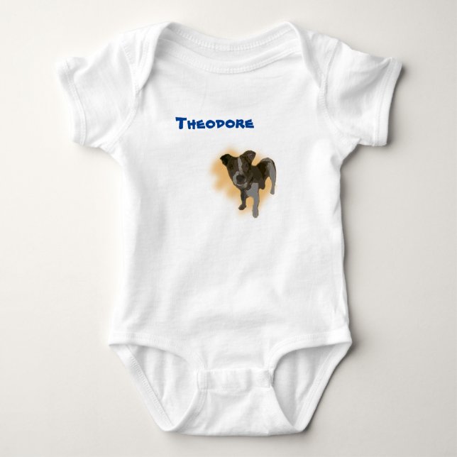 Body Para Bebê Theodore Nome Com Jack Russell, Bodysuit De Bebê (Frente)