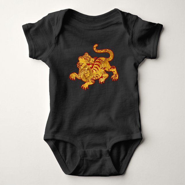 Body Para Bebê Tigre de Padrão Dourado Faux (Frente)