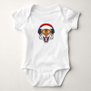 Body Para Bebê Tigre em Música com Fone de Ouvido
