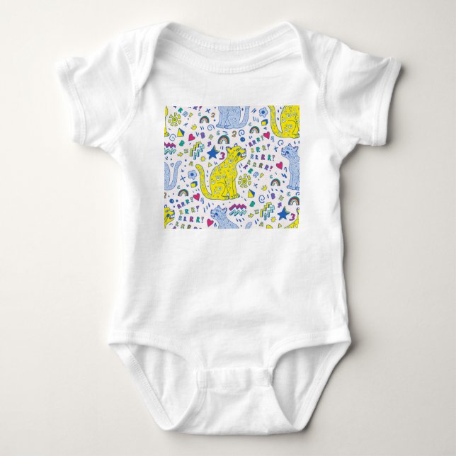Body Para Bebê Tigre infantil e padrão arco-íris (Frente)
