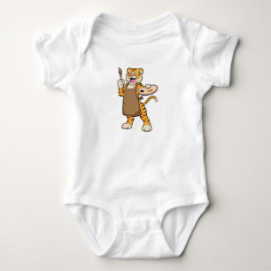 Body Para Bebê Tigre na pintura com pintura e pincel
