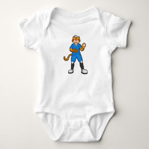 Body Para Bebê Tigre no Baseball com luva e Boné de Baseball