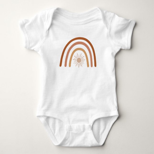 Body Para Bebê TINLEY Fofo Terracota Boêmio e Arco-íris Bege (Frente)
