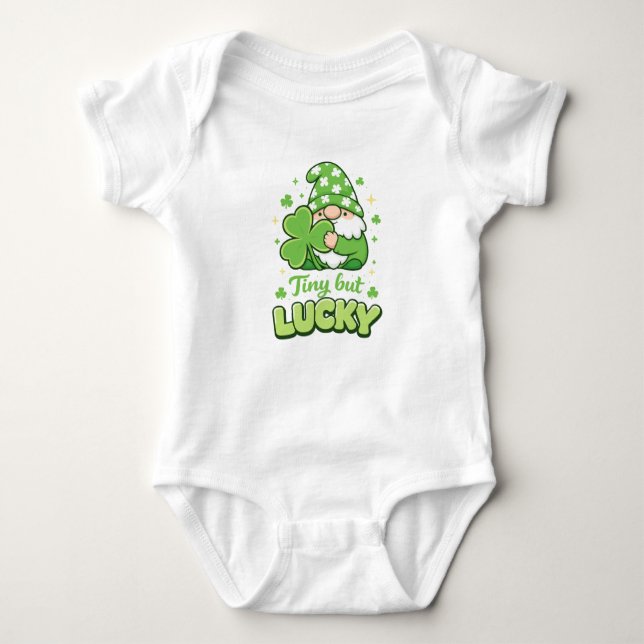 Body Para Bebê Tiny But Lucky Cute St. Patrick's Day Gnome (Frente)