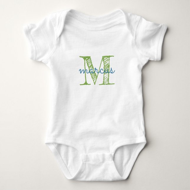 Body Para Bebê Tipografia de Monograma Personalizado Nome (Frente)