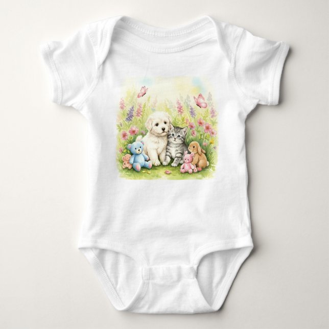 Body Para Bebê Tocando no Jardim, Coleção de Natasha Us (Frente)