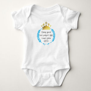Body Para Bebê TODO PRESENTE BOM E PERFEITO DE DEUS   Azul