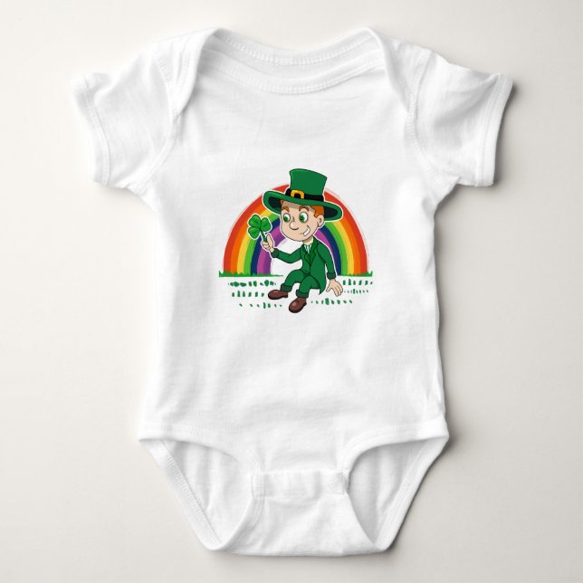 Body Para Bebê Toon leprechaun bonito com shamrock e arco-íris (Frente)