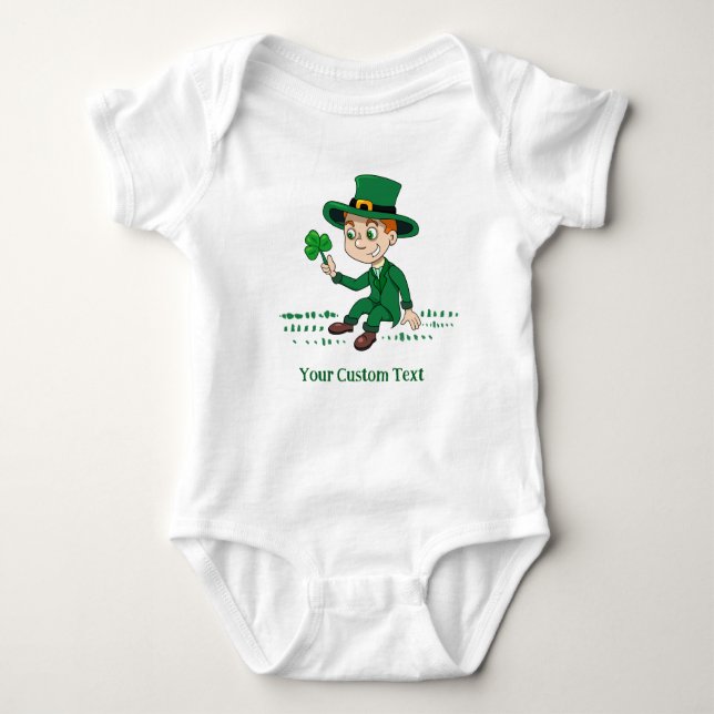 Body Para Bebê Toon leprechaun bonito com shamrock e arco-íris (Frente)