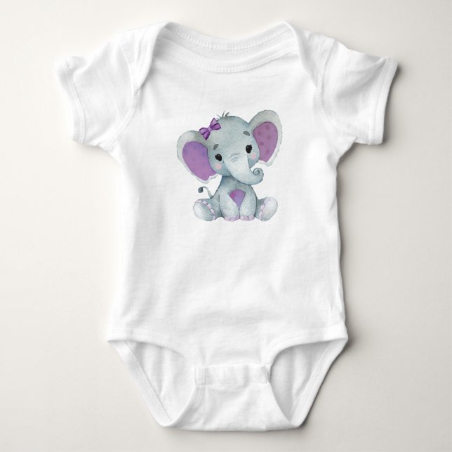 Body Para Bebê Tornozelo de bebê roxo, elefante, bonito (Frente)