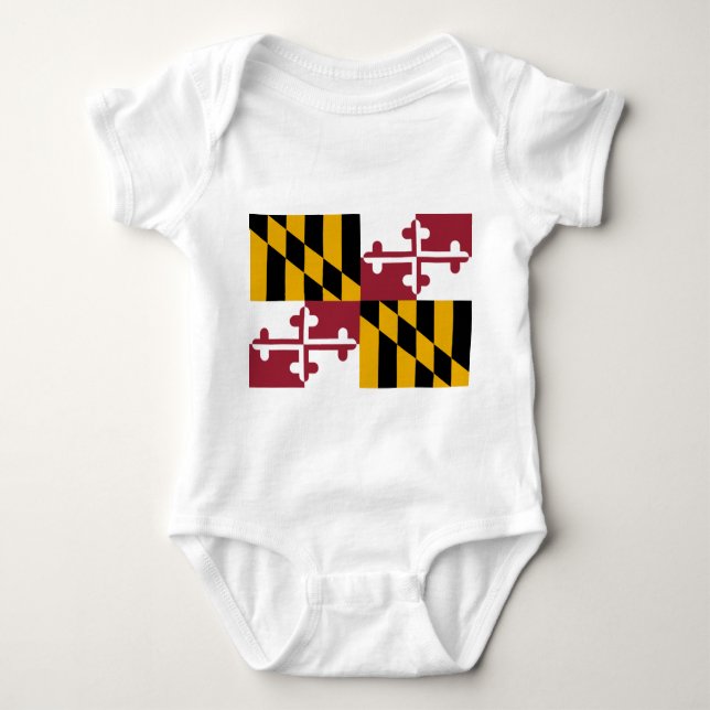 Body Para Bebê Traje de bebê patriótico com bandeira de Maryland, (Frente)