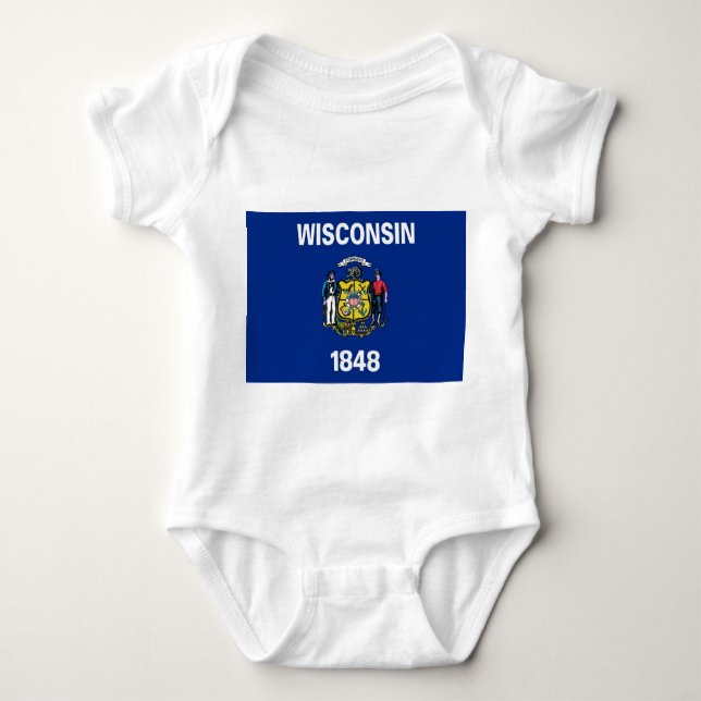 Body Para Bebê Traje de bebê patriótico com bandeira de Wisconsin (Frente)