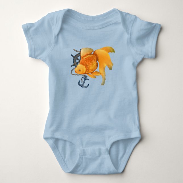 Body Para Bebê Traje Náutico de Roda de Anchor Goldfish (Frente)