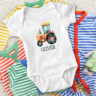 Body Para Bebê Trator Amarelo Fofo Aquarela Personalizada