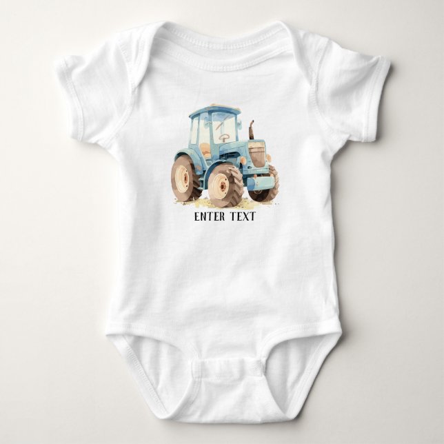 Body Para Bebê Trator de Fazenda com Texto Personalizado Aquarela (Frente)