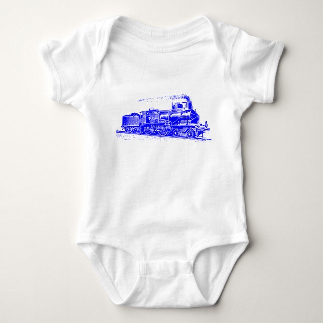 Body Para Bebê Trem 03 - Azul (Frente)