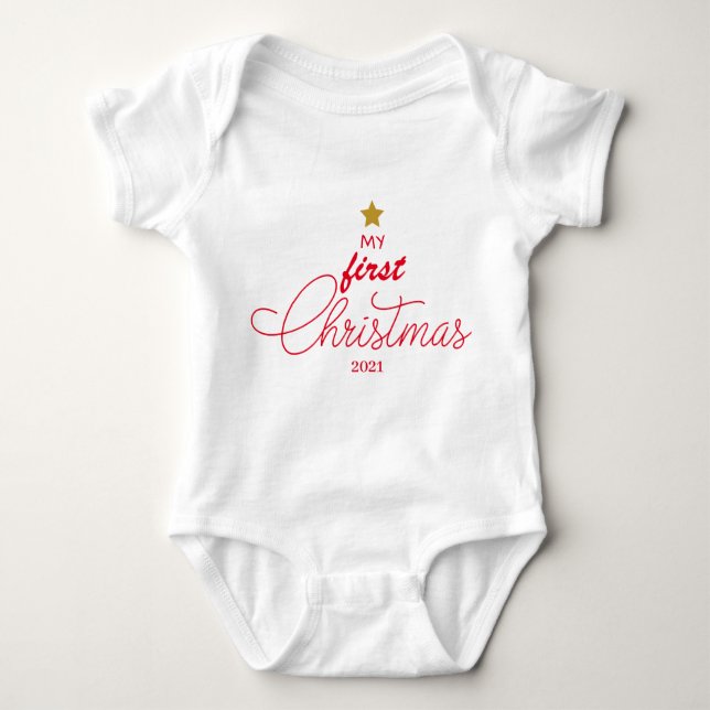 Body Para Bebê Trendy Red My First Christmas Script Newborn Baby  (Frente)