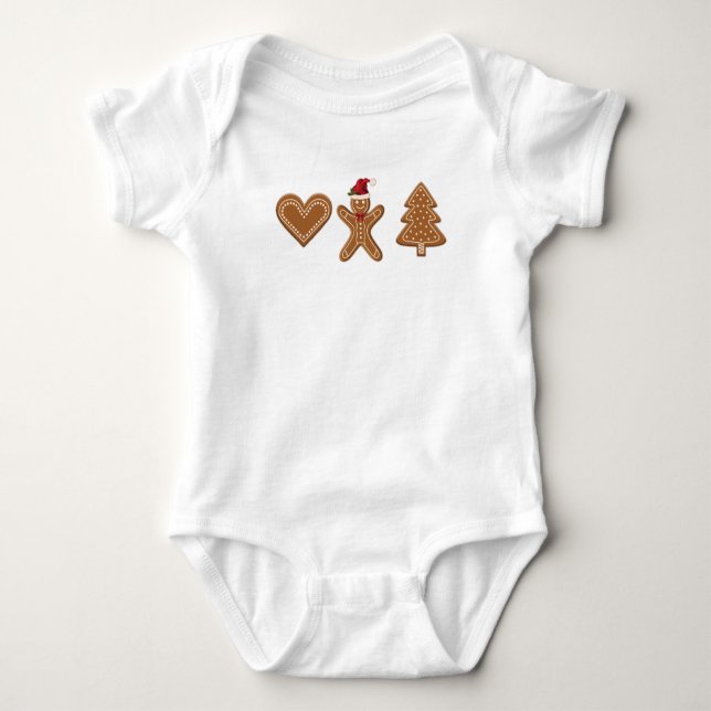 Body Para Bebê Três Formas de Biscoito de Natal de Gengibre (Frente)