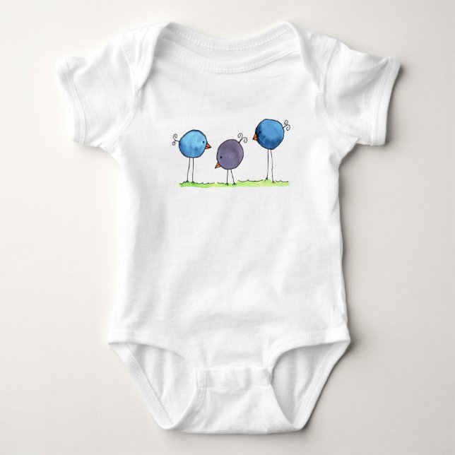 Body Para Bebê Três Pássaros Aquosos de Aquarela (Frente)