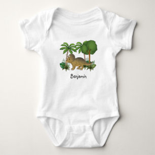 Body Para Bebê Triceratops Dinossauro Feliz Com Árvores E Plantas