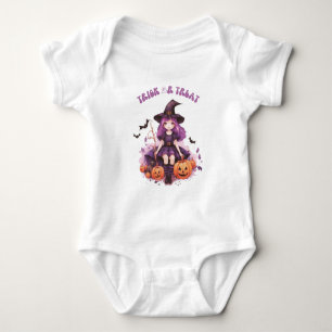 Body Para Bebê Trick ou Treine Pumpkins e Morcegos de Bruxas Roxa