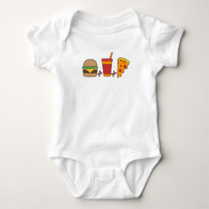 Body Para Bebê Trio de Fast-Food: Hambúrguer, Refrigerante, Fatia